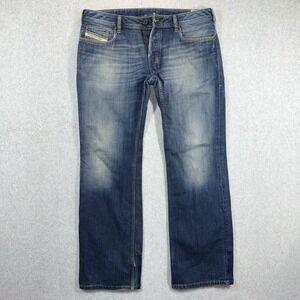 DIESEL Jeans Mens 34x30 Blue ZATINY Bootcut Aged Denim Look‎ Repaired 008J4